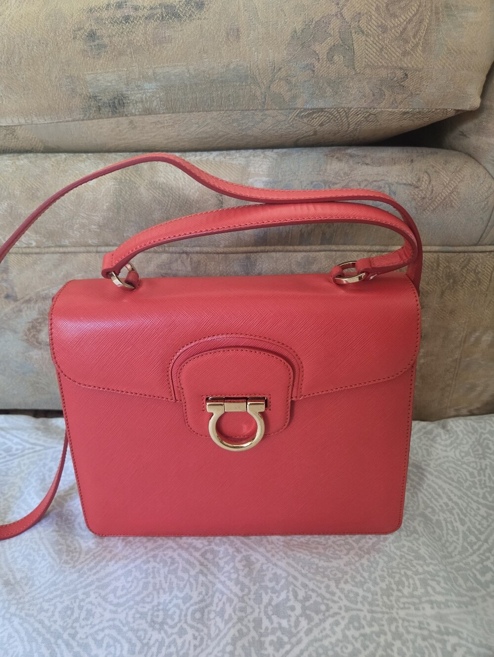 Ferragamo Red Gancini Top Handle Bag.